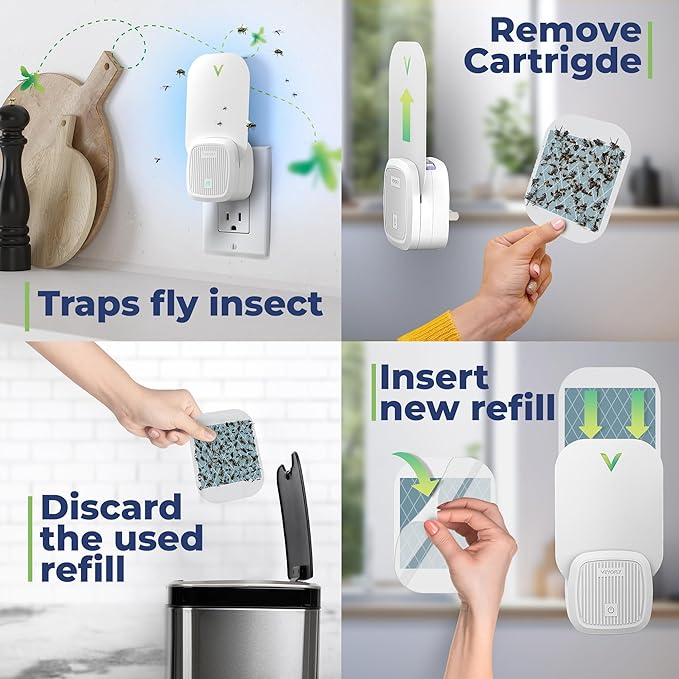 VEYOFLY Fly Trap Indoor Fruit Fly Traps for Indoors Flying Insect (2 Device + 4 Refills) Gnat Traps for House Indoor Bug Zapper Indoor Gnat Killer Catcher &amp Fruit Fly Killer Light Plug in