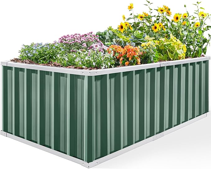 KING BIRD 68 x 36 x 24 Galvanized Raised Garden Bed Outdoor Heightened Steel Metal Planter Box for Deep-Rooted Vegetables Flowers Large Raised Bed Kit(Green)