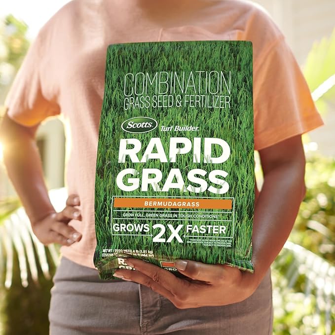 Scotts Turf Builder Rapid Grass Bermudagrass Combination Grass Seed and Fertilizer Grows Full Green Grass 4 lbs