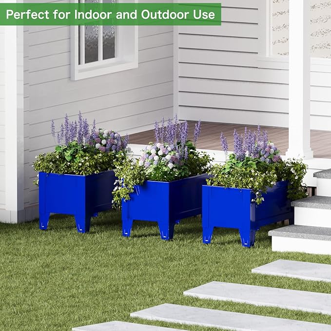 Elevated Metal Planter Box Stand Heavy Duty Raised Garden Bed for Vegetables Flowers Herbs Indoor Outdoor Use Deep Blue