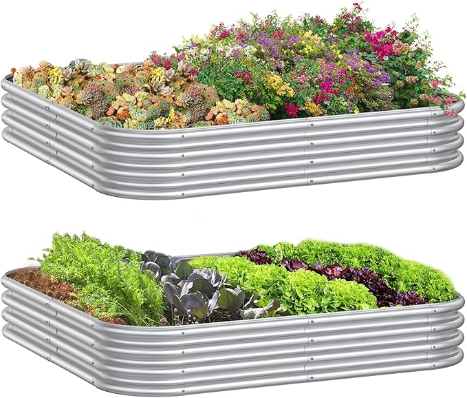 2 PCS 10x2x1/8x4x1/6x6x1ft Outdoor Galvanized Backyard Metal Raised Garden Bed for Flowers 9 in 1 Adjustable Raised Planter Box for Plant