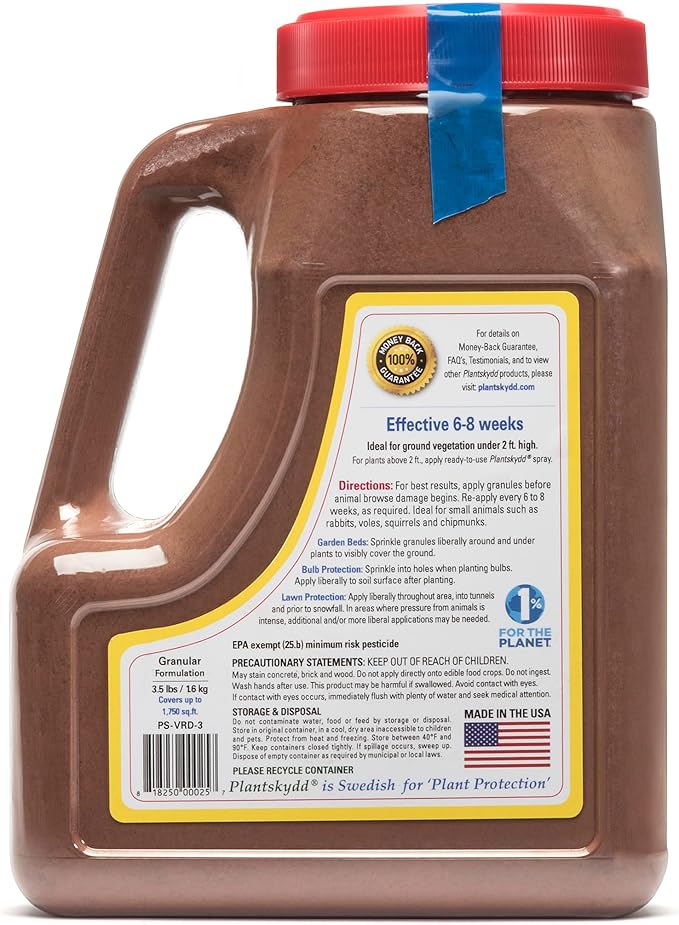 Plantskydd Animal Repellent - Repels Deer Rabbits Elk Moose Hares Voles Squirrels Chipmunks and Other Herbivores 3.5 LB Granular Shaker Jug (PS-VRD-3)