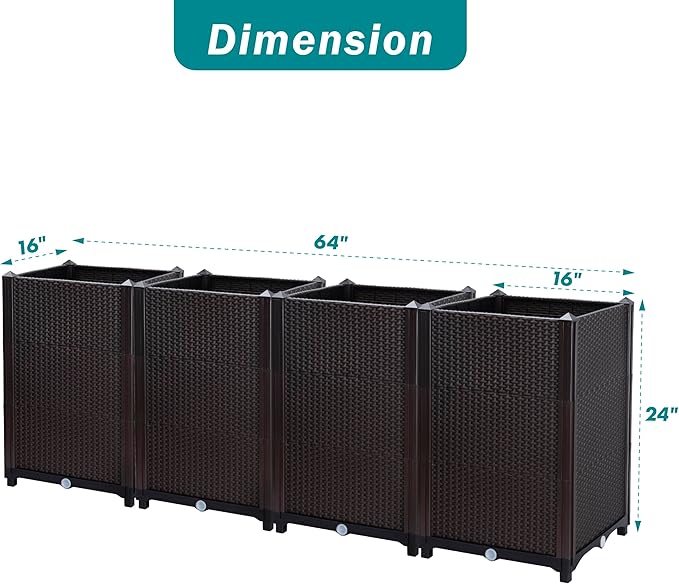 D'vine Dev Raised Patio Planter Box - Elevated Planter with Drainage Plug Raised Garden Beds for Growing Flowers Herbs Vegetables - Outdoor Standing Gardening Kit Set of 4 RGB-D-4N