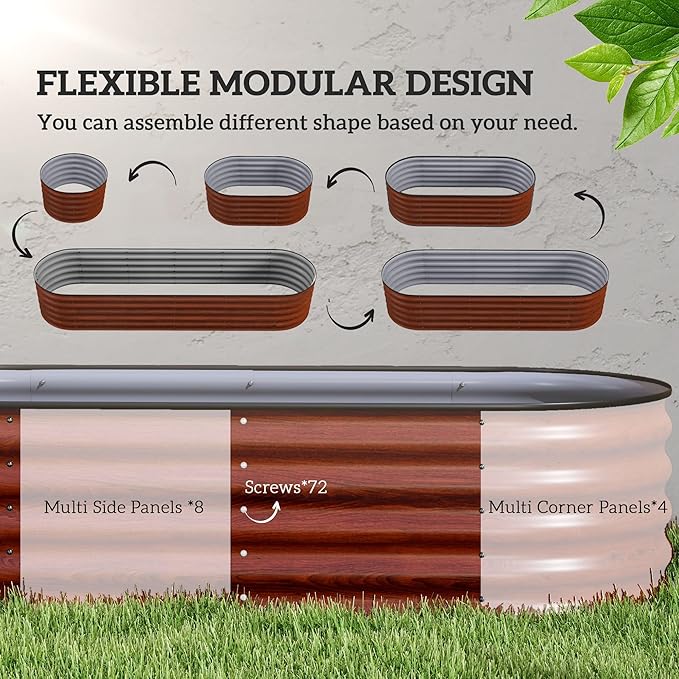 8' x 2' x 1.4' Galvanized Raised Garden Bed Kit Outdoor Metal Elevated Planter Box with Safety Edging Easy DIY Stock Tank for Growing Flowers Herbs Vegetables Brown