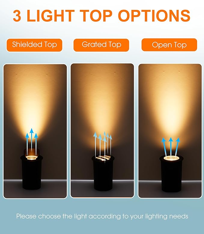 [6 Pack] CLOUDY BAY 9W Well Lights Landscape LED In Ground OutdoorShielded TopLow Voltage 12-24V AC/DCWaterproof Aluminum Uplights2700K/3000K/3500K/4000K/5000KTransformer Excluded