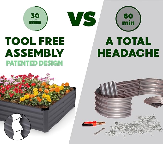 Plant &amp Plot Galvanized Raised Garden Beds Outdoor // 8×4×1 ft Planter Raised Beds for Gardening Vegetables Flowers // Large Metal Garden Box // Patented Tool-Free Design (Dark Gray)