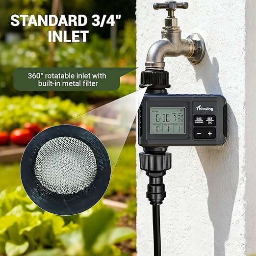 360° Adjustable Drip Irrigation System - 100FT Garden Watering Atomizing System with 32 Nozzles &amp Water Timer Greenhouse Accessories for Yard Lawn Plants Garden 5/16 inches Tubing
