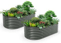 A ANLEOLIFE 2-Set 8X4X2 ft Galvanized Raised Garden Bed Kit Oval Metal Deep Root Planters for Outdoor Plants Quartz Grey