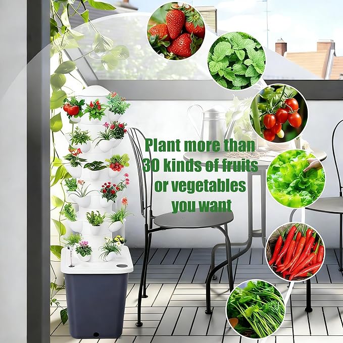 Aquaponics Seeding System Hydroponic Tower Garden Hydroponic Planting Tower - 15/18/25/30 Chambers Optional with Water Pump Adapter Soilless Cultivation 6layers30holes