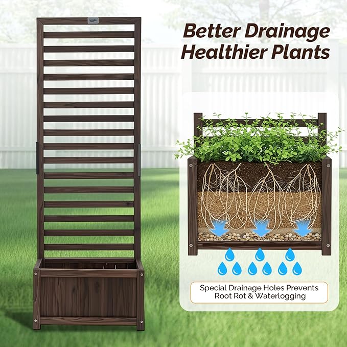 VINGLI Wooden Planter with Trellis 51 Height Elevated Garden Beds Outdoor FreeStanding Planter Box with Drainage Holes for Flower Vegetable Fruit Herb in Garden Patio Balcony - 2PCS