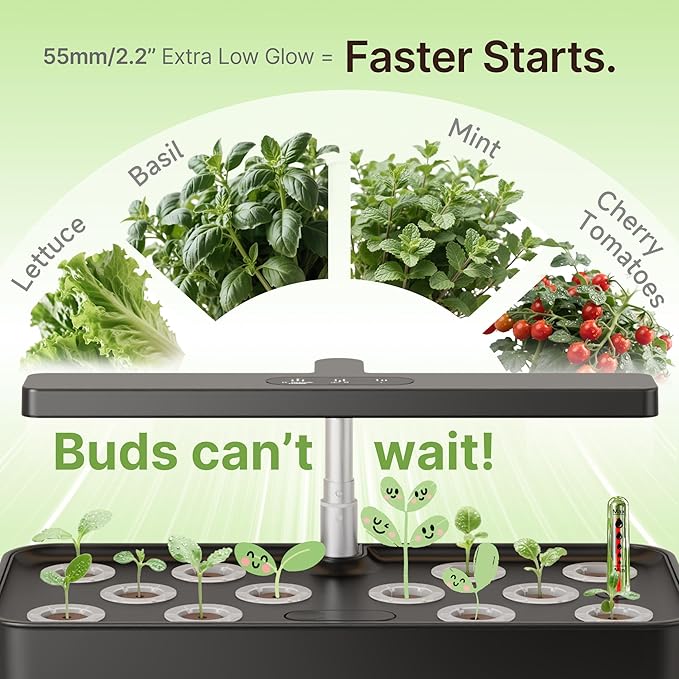 SUNCOZE Hydroponics Growing System Kit 12 Pods 24W LED Grow Light Indoor Garden 4L Water Tank with Quiet Pump Adjustable Height Herb Garden Planter Indoor Kit Gardening Gifts Black