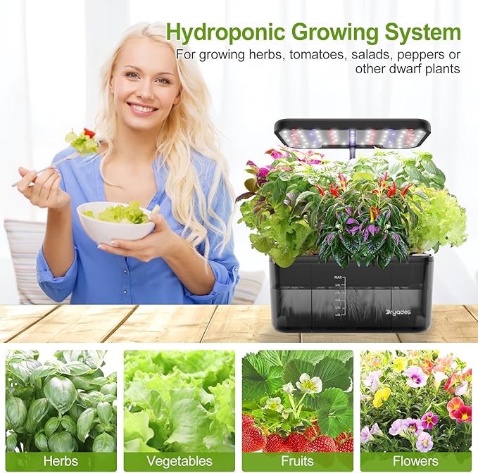 Indoor Herb Garden Kit Hydroponic Growing System with LED Grow Light Quiet Water Pump for Home Kitchen Office Healthy Fresh Herbs Vegetables Gift Ideas for Women Men
