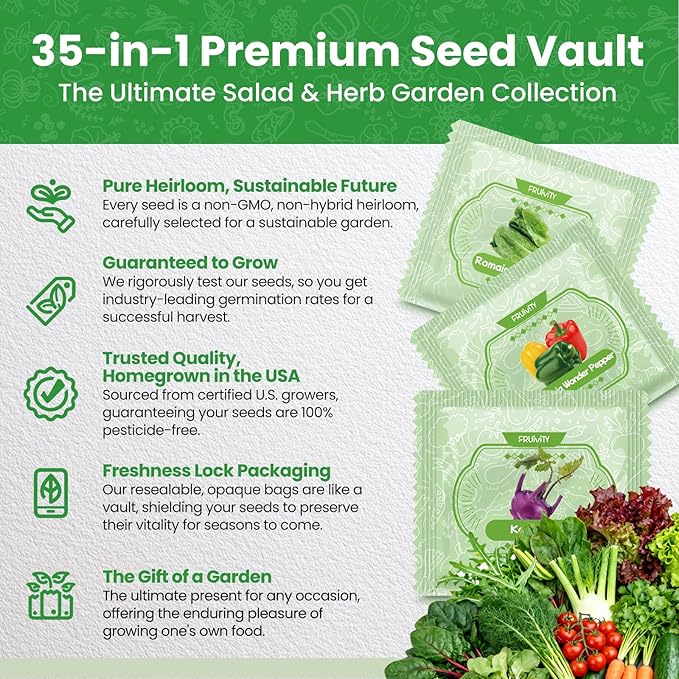 35 in 1 Heirloom Vegetable Seeds for Planting - 21000+ Non-GMO Organic Seeds Kit for Indoor &amp Outdoor Garden | 35 Varieties Survival Garden Seeds with Free Plant Markers