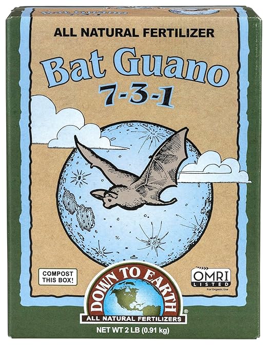 Down To Earth All Natural Fertilizers Organic Bat Guano - High Nitrogen Plant Food for Vegetative Growth 7-3-1 2 lb
