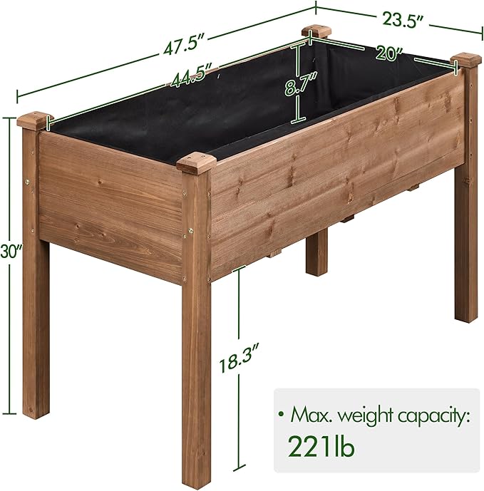 Yaheetech 1pc Raised Garden Bed 48x24x30in Elevated Wooden Horticulture Planter Box with Legs Standing Growing Bed for Gardening/Backyard/Patio/Balcony Dark Brown