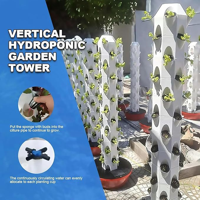 48 Pods Hydroponics Growing System Aeroponics Growing Tower with LED Grow Light Vertical Herbs Garden Planter Plant Germination Aeroponics Growing Kit with Hydrating PumpAdapterNet PotsTimer