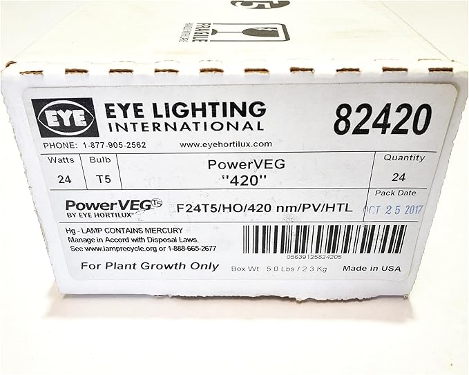 Eye Lighting International PowerVEG 420 2 ft 24W HO T5 Fluorescent Grow Lights - Blue Spectrum for Vegetative Growth and Chlorophyll Enhancement F24T5/HO nm/PV/HTL (Pack of 24)