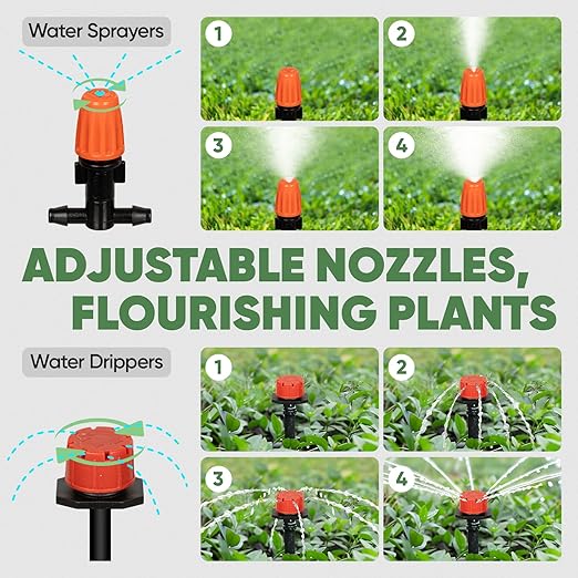 OnBrand 164FT Drip Irrigation System Quick-Connect Garden Irrigation System Kit for Raised Flower Bed Vegetable Garden Pots Automatic Garden Watering System with Tubings and Complete Accessories