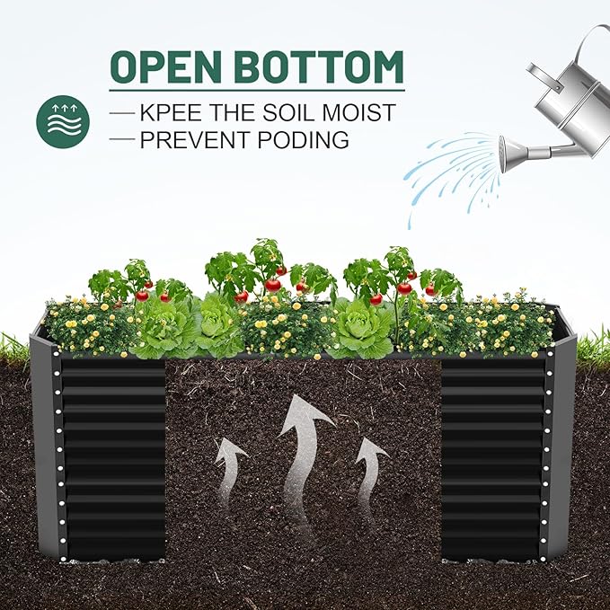 Land Guard 8x4x3ft Rectangular Galvanized Raised Garden Beds Large-Capacity Metal Planter Box Outdoor Durable Deep Raised Garden Bed 3ft Tall Raised Beds for Gardening Vegetables Dark Grey