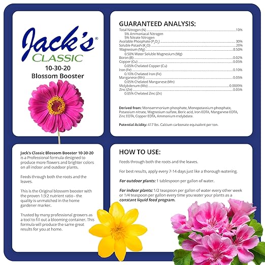 Jack's Classic 10-30-20 Blossom Booster Water-Soluble Fertilizer with Micronutrients for Increasing Color and Quantity of Blooms in Flowering Plants 1.5lbs 2 Pack