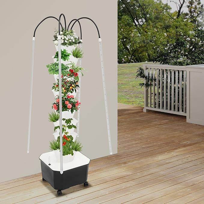 Hydroponic Growing Tower System Kit 40-Plant Vertical Hydroponics Garden Tower with LED Grow Light for Outdoor Indoor Herbs Fruits Vegetables Smart Garden Planter Kit