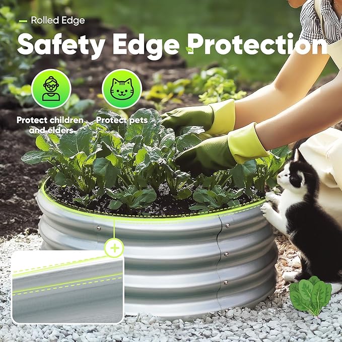 KING BIRD Raised Garden Bed Galvanized Round Planter Box Outdoor for Gardening Plants Vegetables Flowers Silver 24x24x12 in 2 Packs