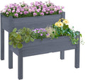 34x34x28 Raised Garden Bed 2 Tier Elevated Wood Planter Box for Backyard Patio to Grow Vegetables Herbs and Flowers Gray