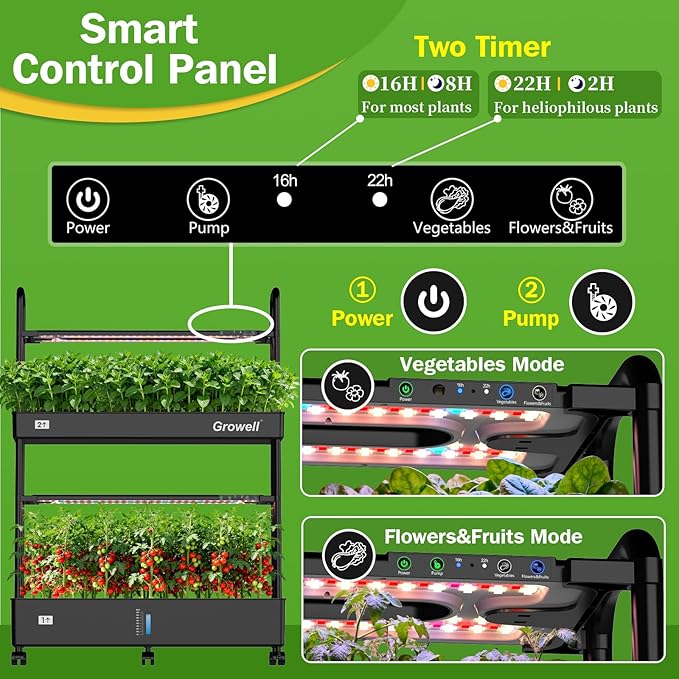 Large Hydroponics Growing System Kit 60 Pods Vertical Indoor Herb Garden Kit with 2 Light Modes &amp Auto Circulating Water System 32L Movable Indoor Gardening System for Herb Vegetable Fruit