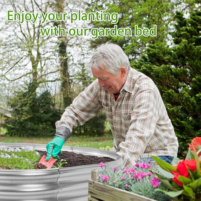 Oval Galvanized Planter Box Metal Raised Garden Bed - 0.8MM Thick- Ideal for Outdoor Gardening and Planting of Vegetables Flowers Fruits Succulent Plants and Others (Silver 5X2.7X1 FT)