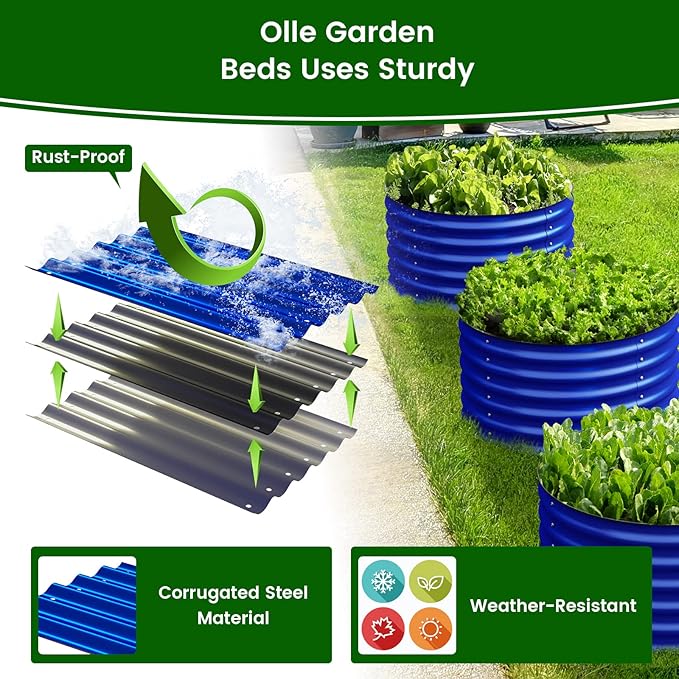 Olle Metal Raised Garden Bed 17 Tall Twin Round Raised Garden Bed Garden Boxes Outdoor Raised Bed Kit Galvanized Planter Boxes Garden Planters for Outdoor Plants Cobalt Blue 24 X 17