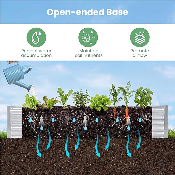 Happygrill Raised Garden Bed with Cover Galvanized Planter Boxes Outdoor w/Mini Greenhouse 2 Roll-up Windows &amp Open-Ended Base Metal Growing Raised Bed for Vegetables (Silver 72” x 36” x 37”)