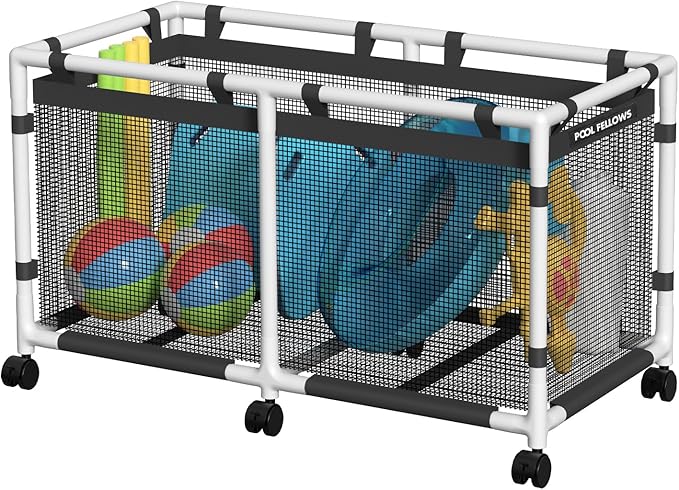 Pool Storage Bin 90 Gallons Holder for Noodles Toys Floats Towels Mesh Organizer for Swimming Equipments Mini Plus Style