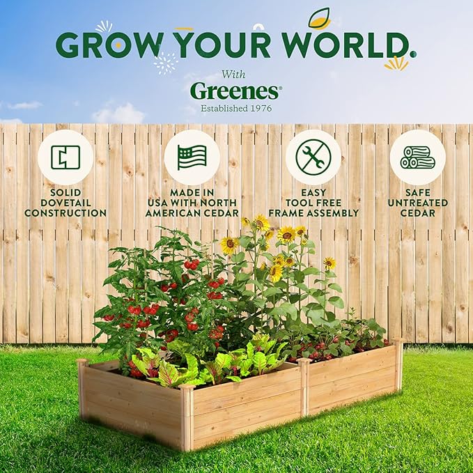 Greenes Fence Classic Cedar Raised Garden Bed 4' x 8' x 17.5 (1/2 Thick) - Made in USA with North American Cedar