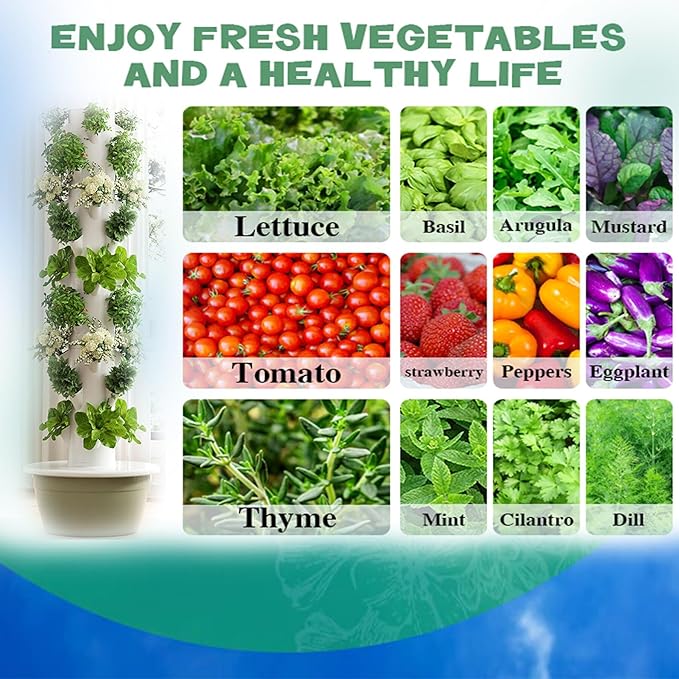 Hydroponics Growing System Tower with Hydrating Pump Outdoor Indoor Vertical Tower Smart Garden Kit for Fruits and Vegetables5Tier