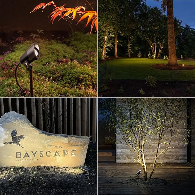 Low Voltage Landscape Lights AC/DC 12V-24V LED Landscape Lighting 3000K Warm White IP67 Waterproof Outdoor Spot Light for Yard Garden House Flag Landscaping Lights with Spike Stand (6 Packs)