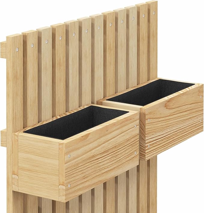 Outsunny 5 Box Raised Garden Bed with Trellis for Vine Flowers &amp Climbing Plants 39 Tall Wall-Mounted Wood Planter Box Set with Adjustable Height Drainage Hole Natural