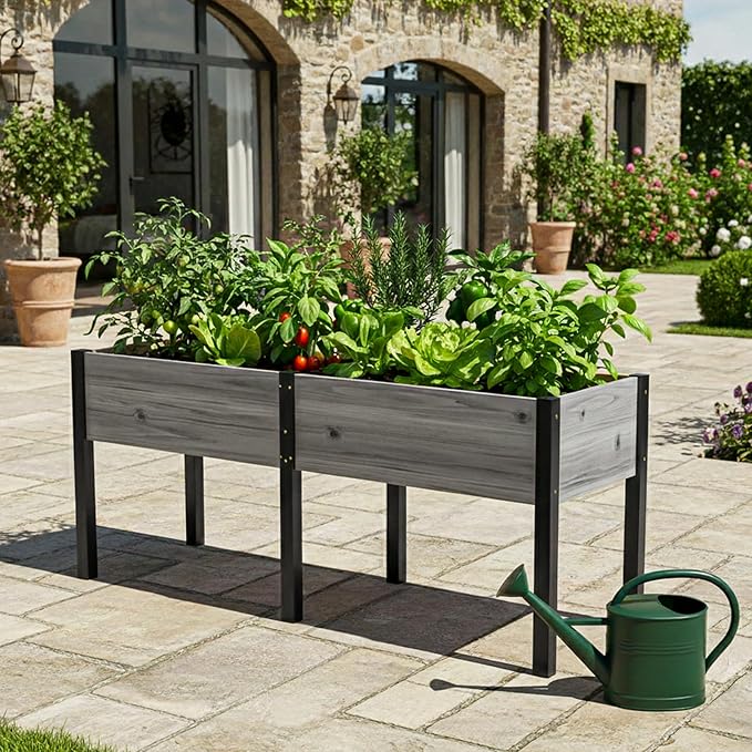 DoCred Raised Garden Bed 70.9 x 22.8 x 31.5 Large Elevated Wooden Horticulture Planter Box with Metal Legs Standing Growing Bed Planter for Gardening Balcony Backyard Patio
