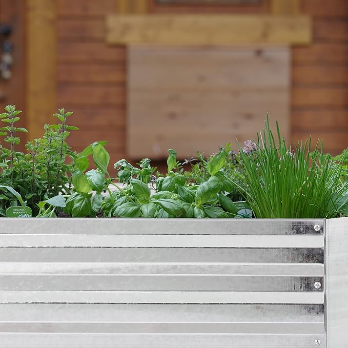 Relaxdays Raised Flowerbed Galvanised Metal for Flowers Vegetables HxWxD: 30x90x90 cm Plant Bed Silver Iron 30 x 90 x 90 cm