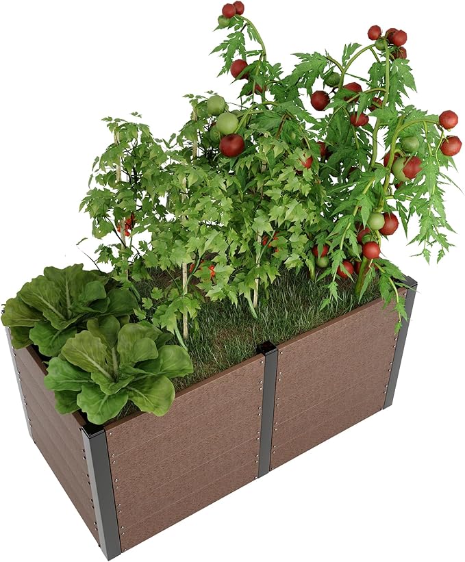 Wood Look Elevated Garden Bed for Patio Deep Root Planter Box with Durable Composite Material Space-Saving Outdoor Garden for Vegetables &amp Herbs Easy Assembly48 x 25x 29Without Bottom
