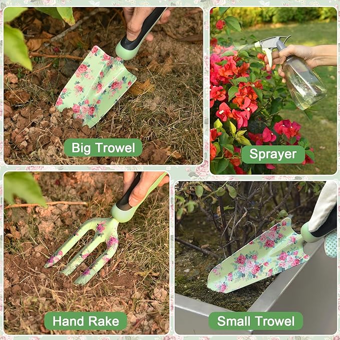 2 Garden Tool SetPurple 10 Piece Garden Tools Green 10 Piece Gardening Tools