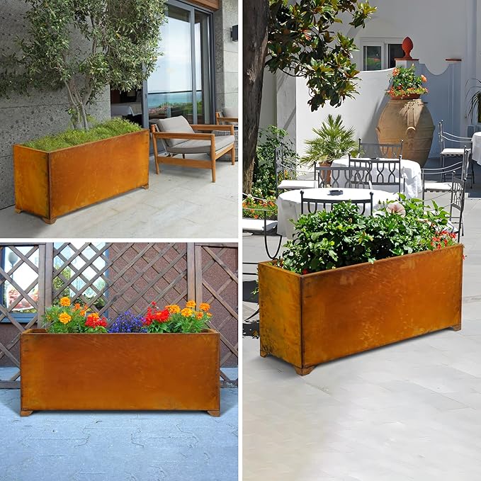 Stanbroil Corten Steel Large Planter Box - 38 x14 x16 Inch Rustic Metal Rectangular Planter Box for Patio Porch Garden Commercial Décor