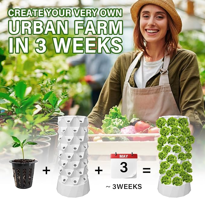 8 Layers 64 Pots Vertical Hydroponics Tower Growing System with Water Pump Indoor Outdoor Hydroponic Planter Starter Kit Vertical Gardening System for Strawberries Tomatoes Lettuce Plant