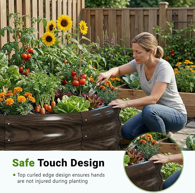 DoCred 3 Pack 3x3x1Ft Round Galvanized Raised Garden Bed Metal Garden Bed Outdoor Kit for Gardening Above Ground Planter Box for Plants Vegetables Herbs Flowers Wood Grain