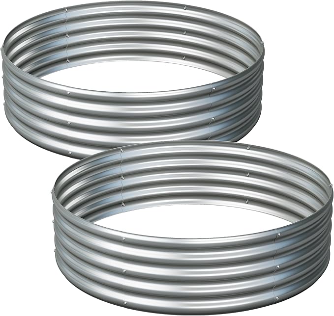 2PCS 4x4x1FT Galvanized Raised Garden Bed KitVegetable Boxes-Round Metal Flower BoxLarge Planter Raised Beds Outdoor Garden for PlantingFruitHerb-Silver