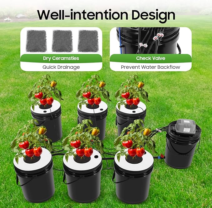 Home Hydroponic Garden Kit Large Capacity 6 Bucket Recirculating Hydroponics Growing System with Air Pump for Vegetables and Herbs