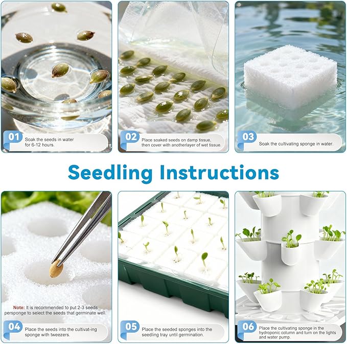JESLED Hydroponic Growing System Hydroponic Tower with 5000K Full-Spectrum Grow Lights Dual Timers for Auto Watering &amp Lighting Grows 30 Herbs &amp Vegetables Indoor Garden with Tent 10L Wat