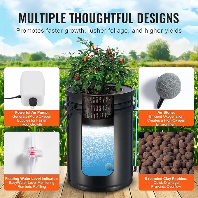 DWC Hydroponics Grow System Deep Water Culture with Top Drip 1 Bucket 5Gal