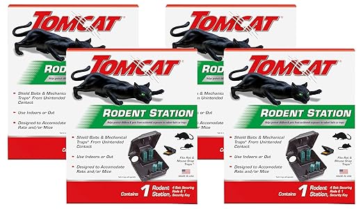 Tomcat Rodent Station Includes 1 Rodent Station with 4 Bait Securing Rods and 1 Security Key - Fits Rat or Mouse Sized Traps (Baits &amp Traps Sold Separately) - Use Indoors or Outdoors (Pack of 4)