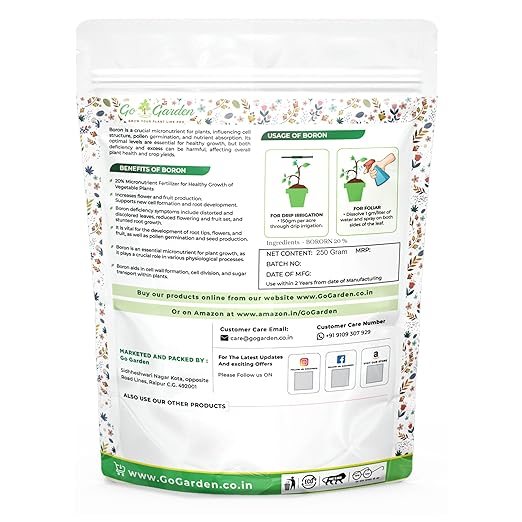 Go Garden Boron 20% Micronutrient Fertilizer - Boosts Vegetable Growth 250g Powder Fertilizer for Plants