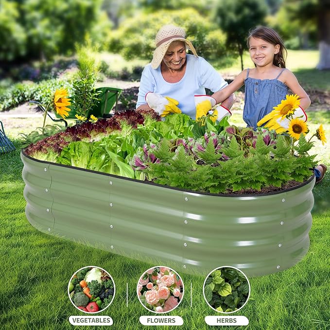 Galvanized Raised Garden Bed Outdoor- 2 Pcs Raised Beds for Gardening| Metal Planter Box Steel Raised Garden Bed Kit with Gloves for Vegetables Flower Herbs (4x2x1FT Green)